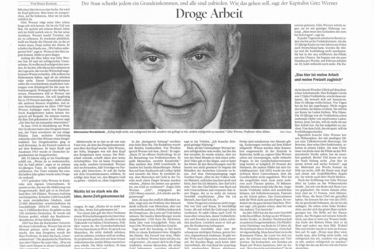 Zeitungsausschnitt über das Bedingungslose Grundeinkommen